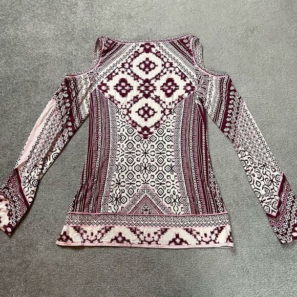 Hale Bob Women’s XS Cold Shoulder Long Sleeve Mixed Media Blouse Top Shirt NWOT - Picture 3 of 4